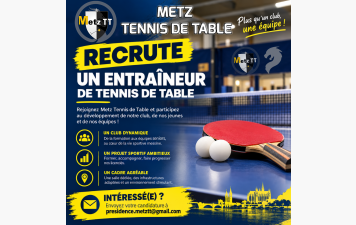 Metz Tennis de Table recrute son/sa prochain(e) entraîneur(e) ! 💥